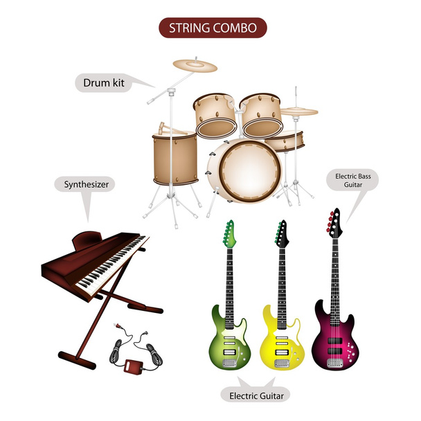 Joukko String Combo Musiikkilaitteet
 - Vektori, kuva