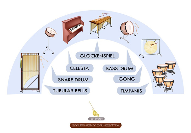 zitplaatsen diagram van percussie-instrument voor harmonieorkest - Vector, afbeelding