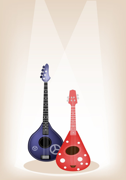 δύο όμορφες γιουκαλίλι κιθάρα σε καφέ στάδιο φόντο - Διάνυσμα, εικόνα