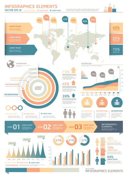 Clean Color Infographics Elements with World map and Information graphics - Vettoriali, immagini