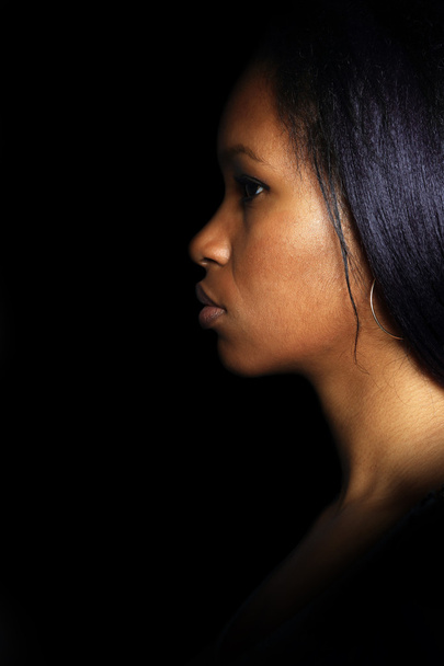 Glamor woman dark face portrait, beautiful female isolated on black background, stylish sexy look, - Valokuva, kuva