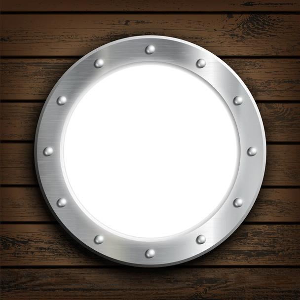 Window round ship porthole on a wooden wall - Vector, imagen