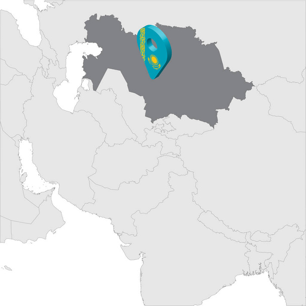 Kazakhstan Location Map on map Asia. 3d Kazakhstan flag map marker location pin. High quality map Republic of Kazakhstan.  Central  Asia. Vector illustration EPS10. - Vector, Image