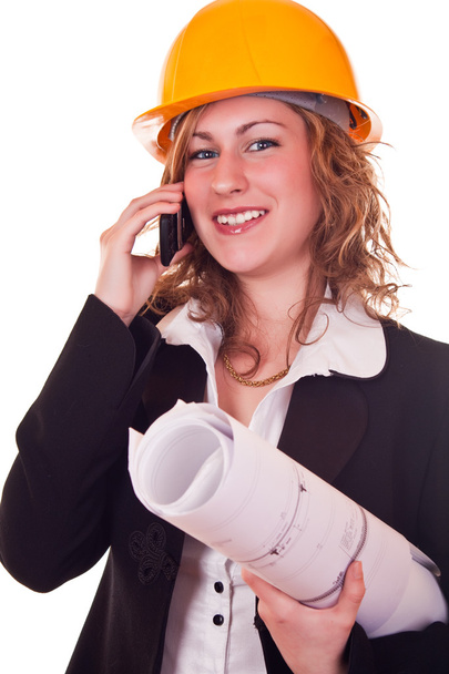 Engineer woman with phone - Фото, изображение