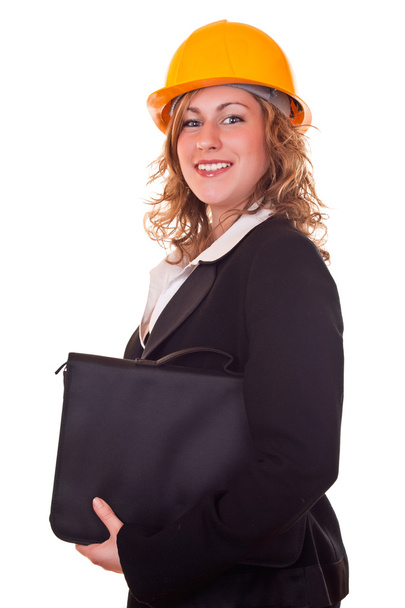 Businesswoman with helmet and briefcase - Foto, Imagen