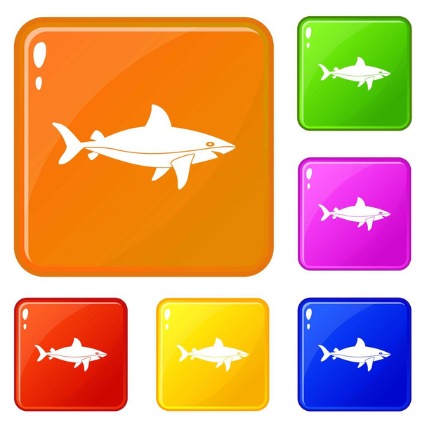 Shark fish icons set vector color - Vektör, Görsel