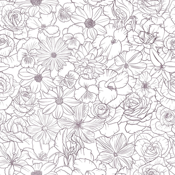 vector seamless pattern with drawing flowers - Vetor, Imagem
