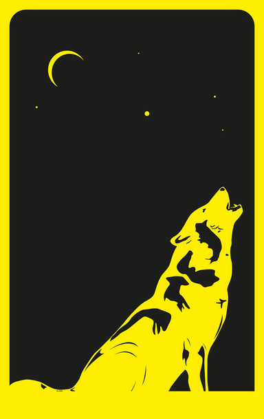 A wolf howling at the moon at night. Vector illustration. - Vektor, obrázek