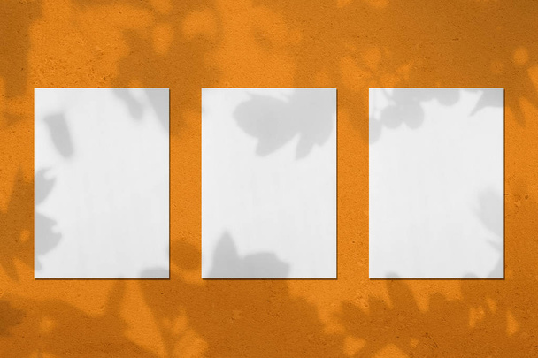 Tři prázdné bílé vertikální obdélníkové sloupky s listy  - Fotografie, Obrázek