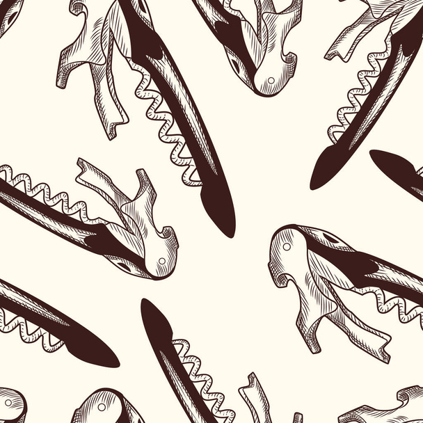 Corkscrew seamless pattern. Engraving style. Sommelier knife backdrop. C - Vector, Image
