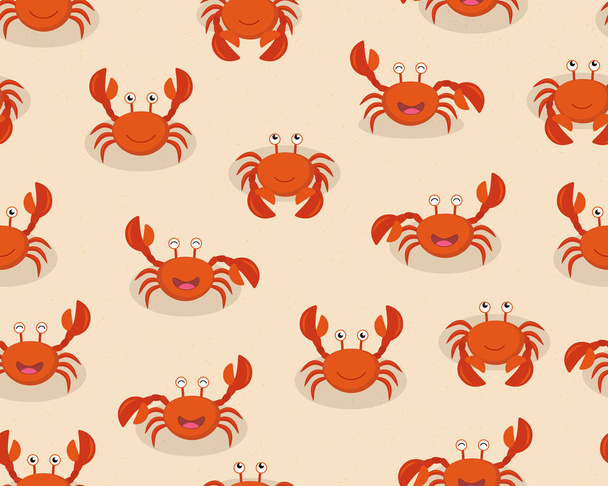 Seamless pattern of cute cartoon red crabs on beach background - Vector illustration - Vector, afbeelding