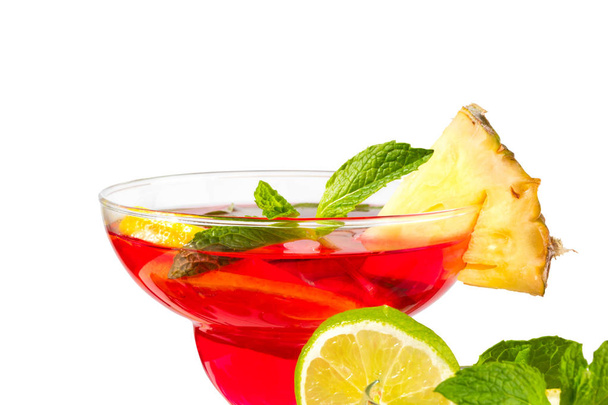 Fruit cocktail closeup on white isolated background - Photo, Image