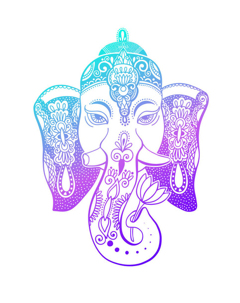 lord ganesha head with lotus drawing - indian spirit animal elephant - Διάνυσμα, εικόνα