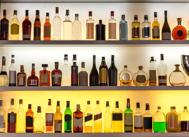 Luxury alcohol bar, beverages for cocktails. Drinks counter in nightclub or restaurant - Photo, Image