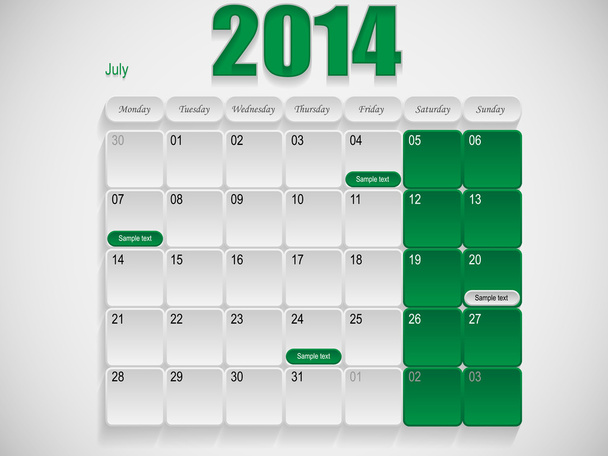 Calendario de diseño julio
 - Vector, Imagen
