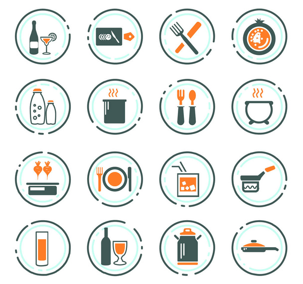 conjunto de iconos de comida y cocina - Vector, imagen