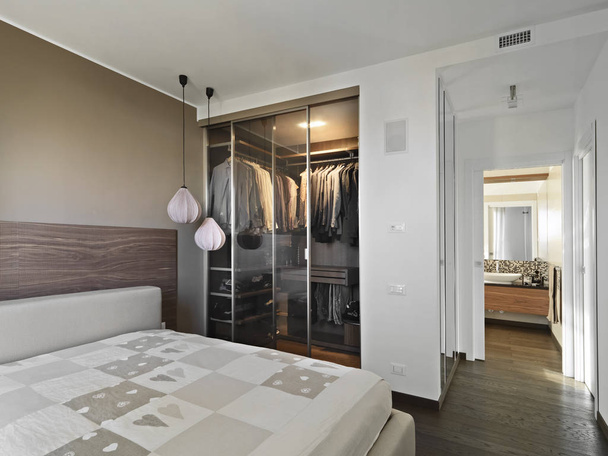 modern bedroom interiors with wardrobe - Foto, Imagem