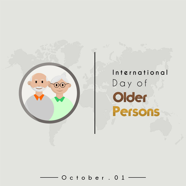 Internationaler Tag der Senioren, Opa und Oma Karikatur mit Weltkarte - Vektor, Bild