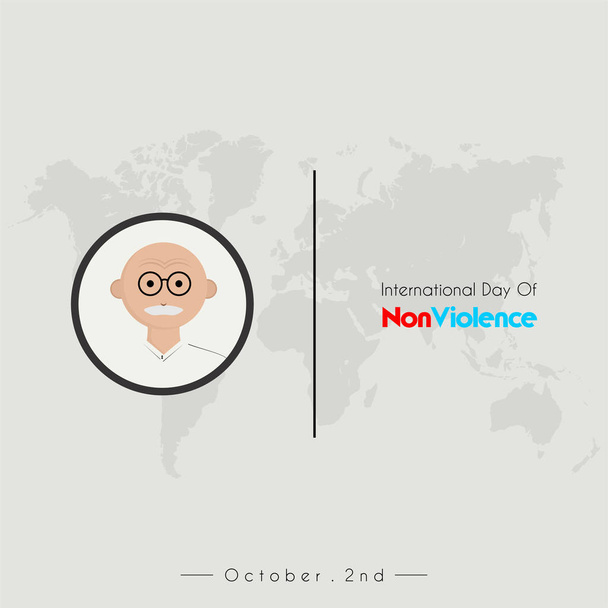 Міжнародний день без насильства з Індією глава Олдман мультфільм векторні значок з окулярів, і worldmap фону - Вектор, зображення