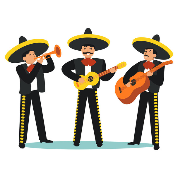 Cartoon Color Characters People Mariachi Band Set. Vector - Вектор,изображение
