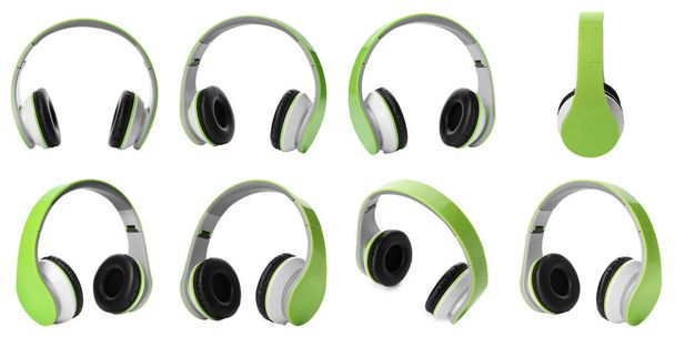 Set of modern headphones on white background - Foto, Imagem