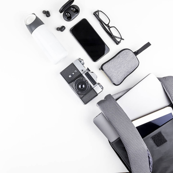 Modern backpack with laptop and tablet inside - Fotografie, Obrázek