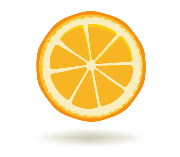 Citrus fruit. Vitamin C. Vector illustration of fresh ripe juicy orange slice with a shadow isolated on a white background. Template for animation design, icon, logo, poster, advertising - Vektor, Bild