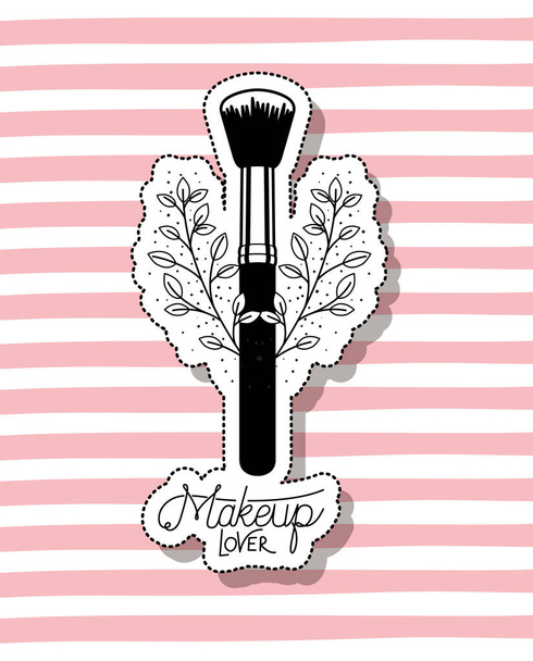 make up brush accessory in floral frame - Vector, Image