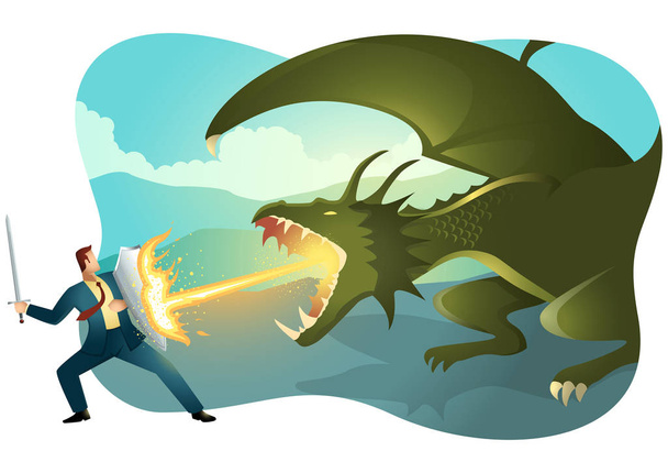 Businessman fighting a dragon - Vector, Image