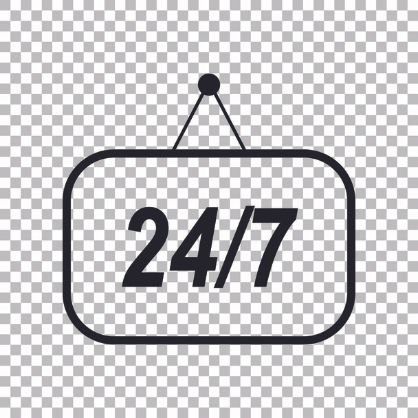 Υποστήριξη 24 ώρες πινακίδα. Μαύρο εικονίδιο σε διαφανές φόντο. Ιλλινόις - Διάνυσμα, εικόνα