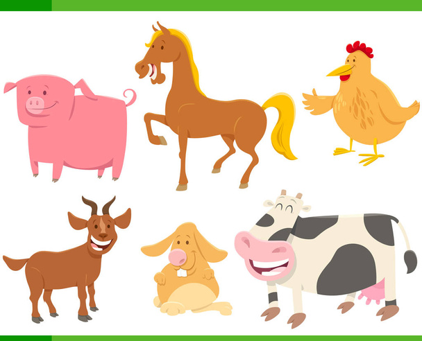 мультяшний смішний набір тварин ферми
 - Вектор, зображення