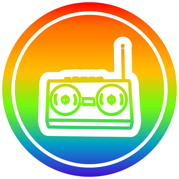 Radio-Kassettenspieler kreisförmig im Regenbogenspektrum - Vektor, Bild