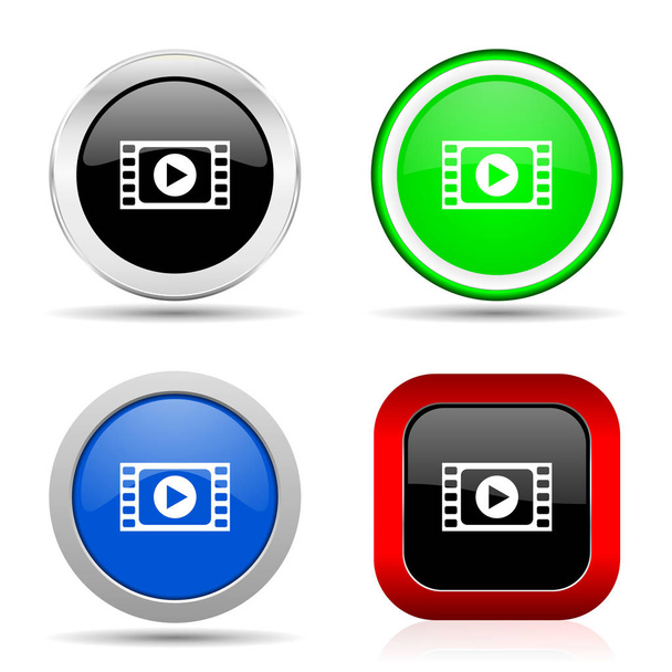 Video red, blue, green and black web glossy icon set in 4 options - Foto, Imagem