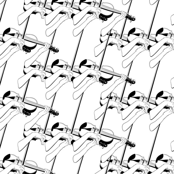 Patrón vectorial con ilustración dibujada a mano de las manos de la mujer tocando el violín aislado
. - Vector, imagen