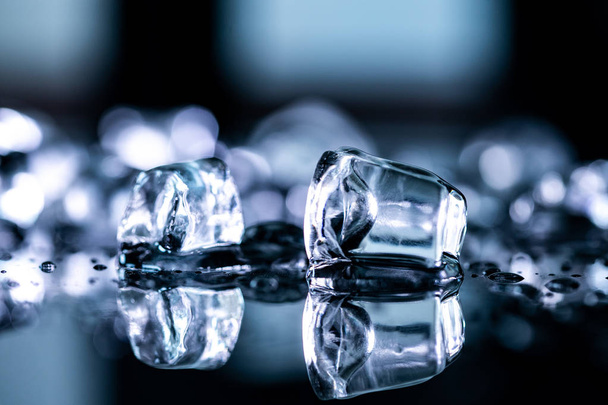 ice cubes reflection on black background. close up - Photo, image