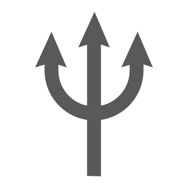Icono de glifo tridente, lanza y diablo, signo de horquilla, gráficos vectoriales, un patrón sólido sobre un fondo blanco
. - Vector, imagen
