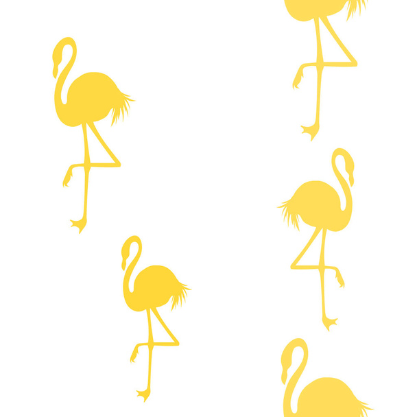 Seamless flamingo pattern vector illustration. Yellow flamingos pattern white background.  Summer Wallpaper Background, Cartoon Vector illustration. - Vector, Image
