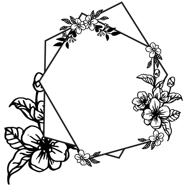 Dekoration des Blumenrahmens, in schwarz-weißen Farben, Vorlage für das Kartendesign. Vektor - Vektor, Bild