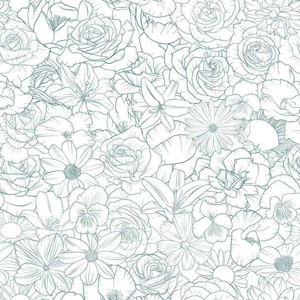 vector seamless pattern with drawing flowers - Vektor, Bild