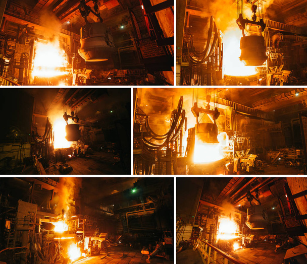 Collage of steel production in electric furnaces. - Фото, изображение