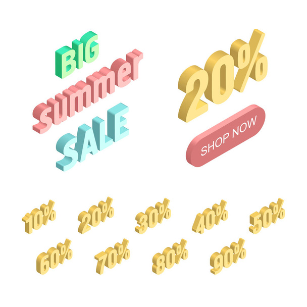 Isolated set of elements for summer isometric banner. - Vector, Image