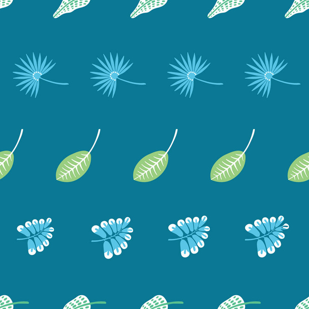 Seamless repeat of tropical palms and leaves background. Geometric vector foliage pattern design. - Vector, Image
