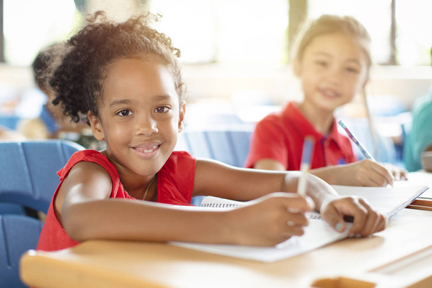 Crianças do ensino fundamental sorridentes em sala de aula
 - Foto, Imagem