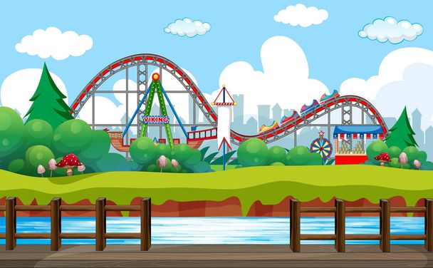 Scene background design with rides at the circus - Vector, Image