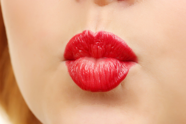 beautiful make up of glamour red gloss lips - Fotoğraf, Görsel