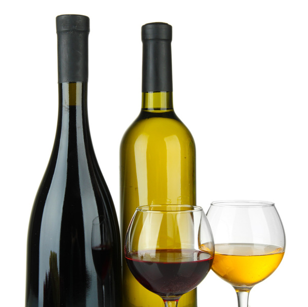 bottle of wine and glasses isolated on white - Foto, Imagem