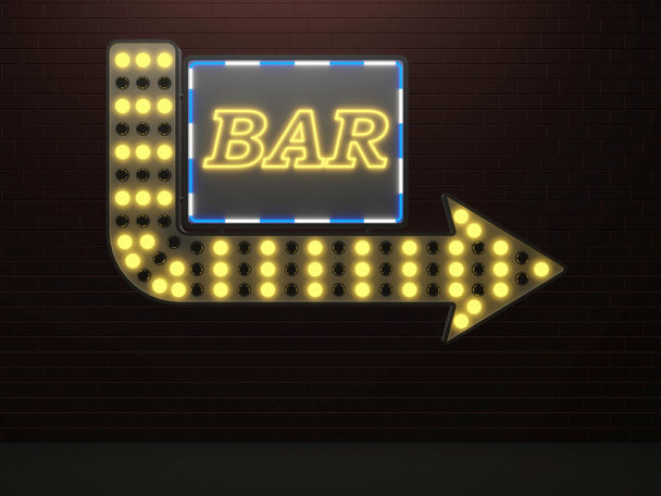 3D illustratie van verlichte pijl teken bar en lampen surround - Foto, afbeelding