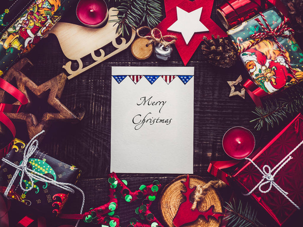 Merry Christmas. Beautiful greeting card. Top view - Valokuva, kuva