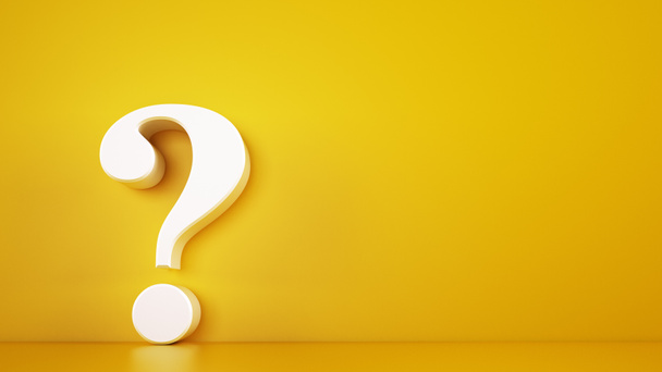 Big white question mark on a yellow background. 3D Rendering - Photo, Image