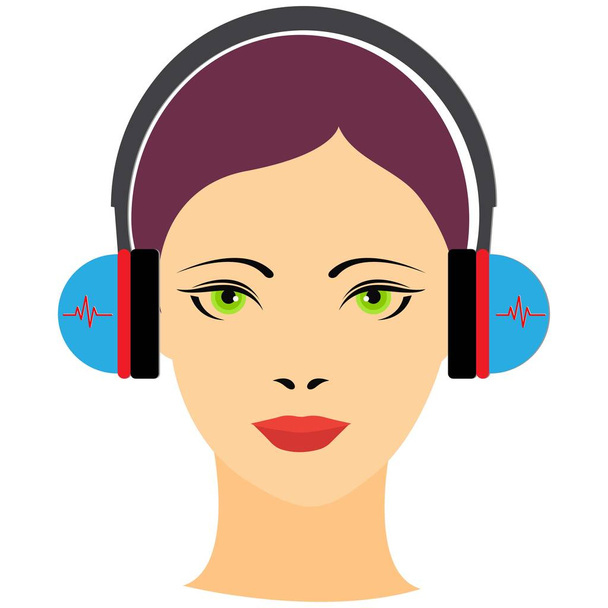 portrait d'une jeune femme avec écouteurs - Vecteur, image